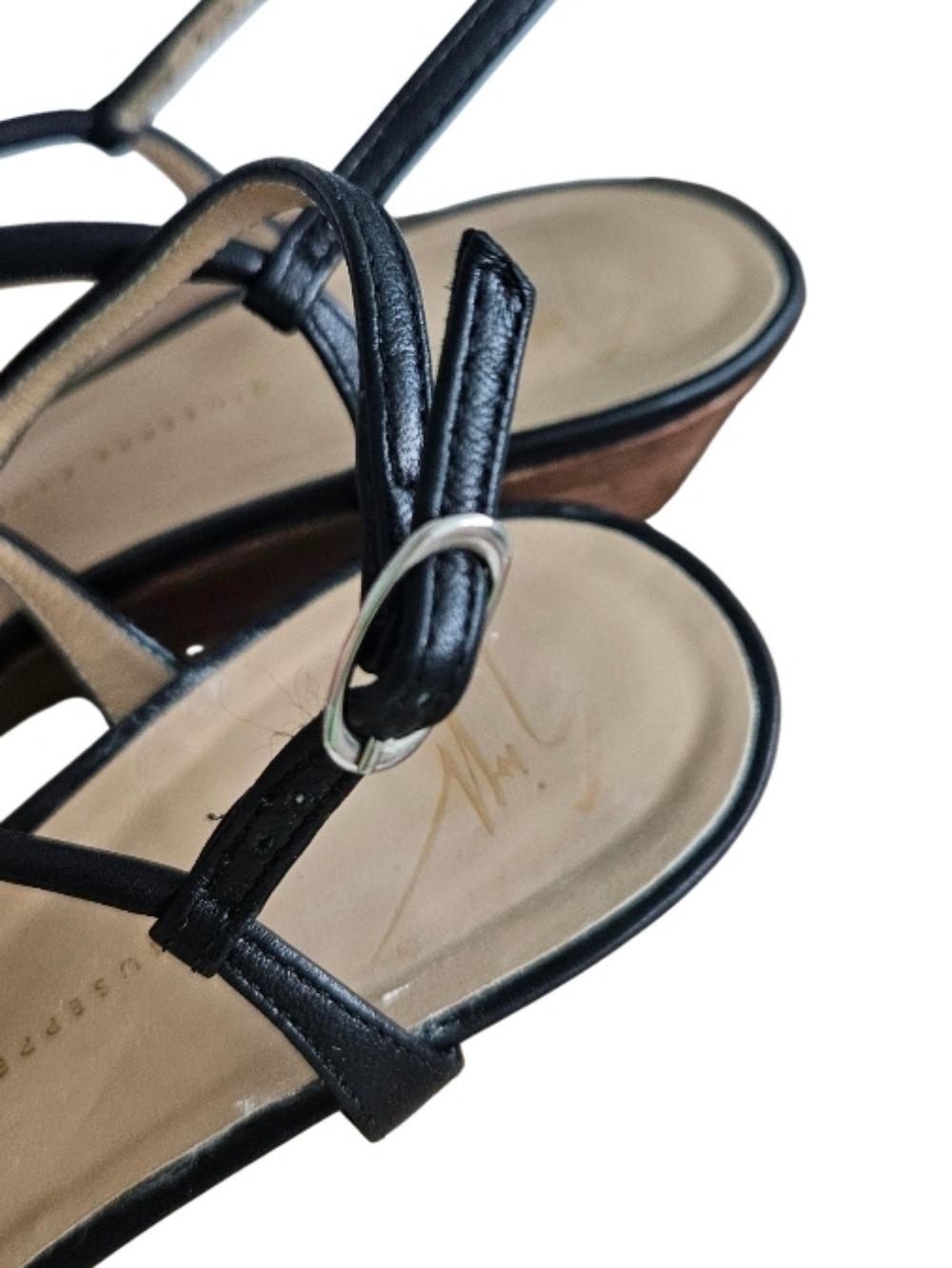 Giuseppe Zanotti Black Leather T-Strap Sandals with Crystal Accent - Picture 8 of 11